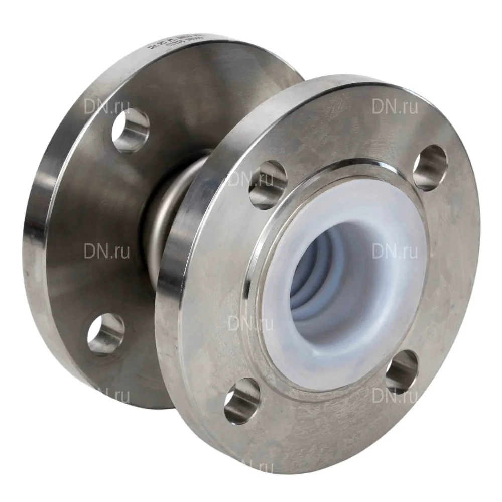 Компенсатор сильфонный осевой DN.ru CB-3232P-F Ду65 Ру16 фланцевый, сильфон - нержавеющая сталь SS316, уплотнение - PTFE, футерованный, осевой ход 30 мм