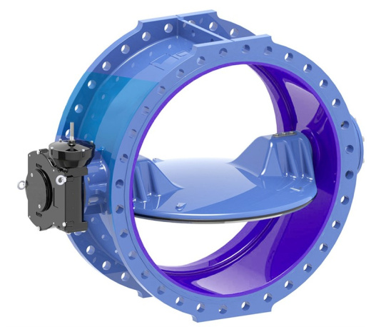 Затвор дисковый AVK с двойным эксцентриком серия 756/106-691 PN16 DN800 с интегрированным седлом, внутреннее эмалевое покрытие, редуктор (IP68)