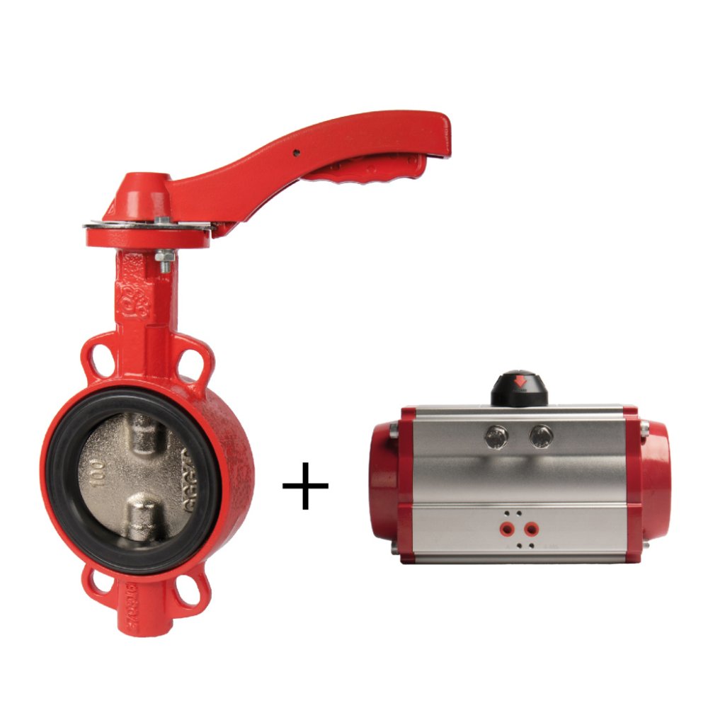 Затвор дисковый поворотный РАШВОРК 201 DN 40-600, PN16  чугунный М/Ф, корпус чугун GJL-250 (GG25), диск нерж.ст. AISI304 (CF8),с пневмоприводом с возв.пружиной РАШВОРК 