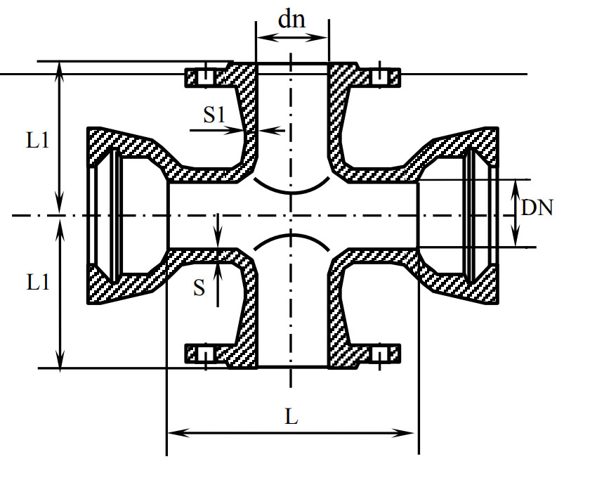Крест раструб-фланец чугунный