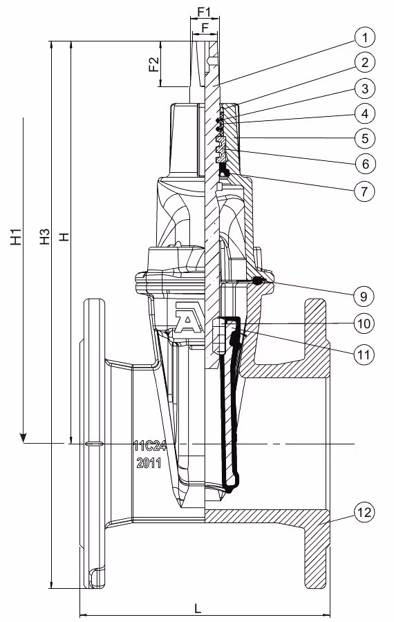 ЗАДВИЖКА AVK серия 06/30 КЛИНОВАЯ ФЛАНЦЕВАЯ DN40 - DN600, шток из AISI 316L, PN10 / PN16 